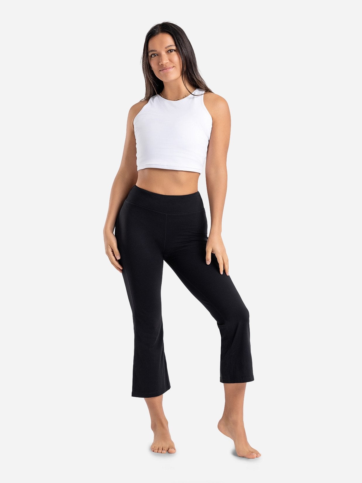 Essential Flare Capri Yoga Pants #color_Black