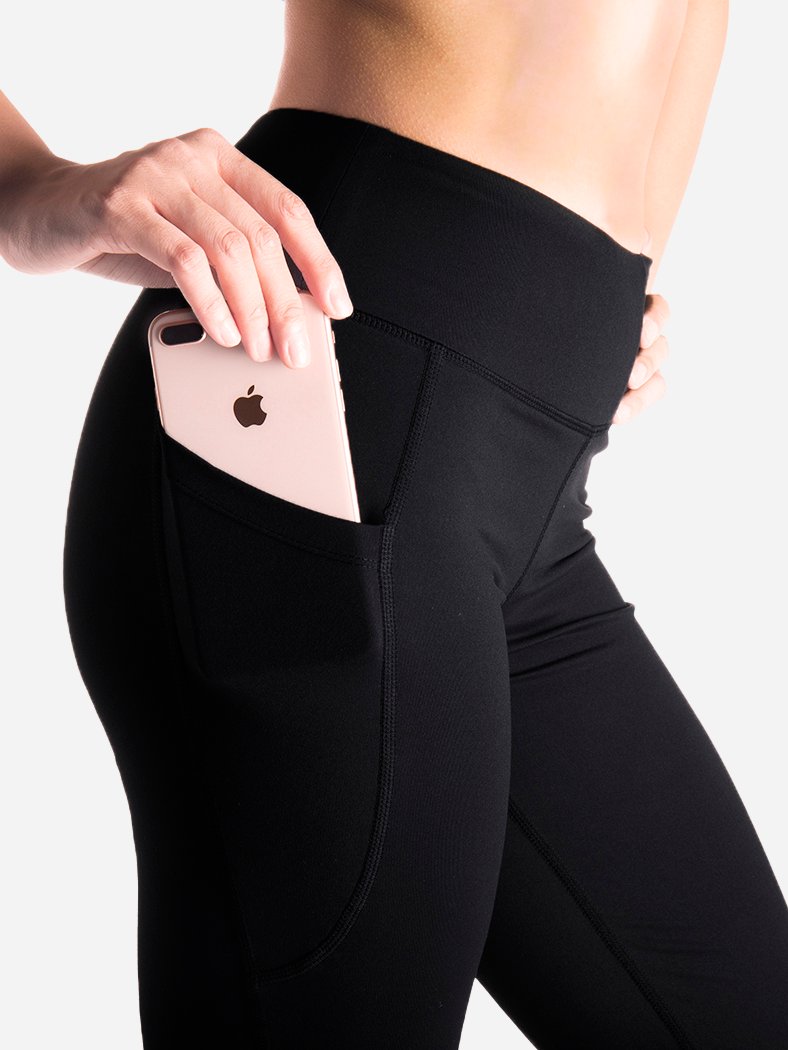 Essential Flare Capri Yoga Pants, Side Pockets #color_Black