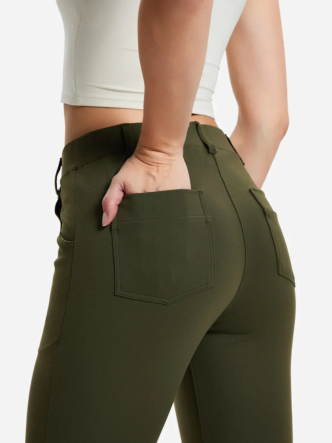 Straight Leg Yoga Dress Pants, 4 Pockets #color_Olive Green