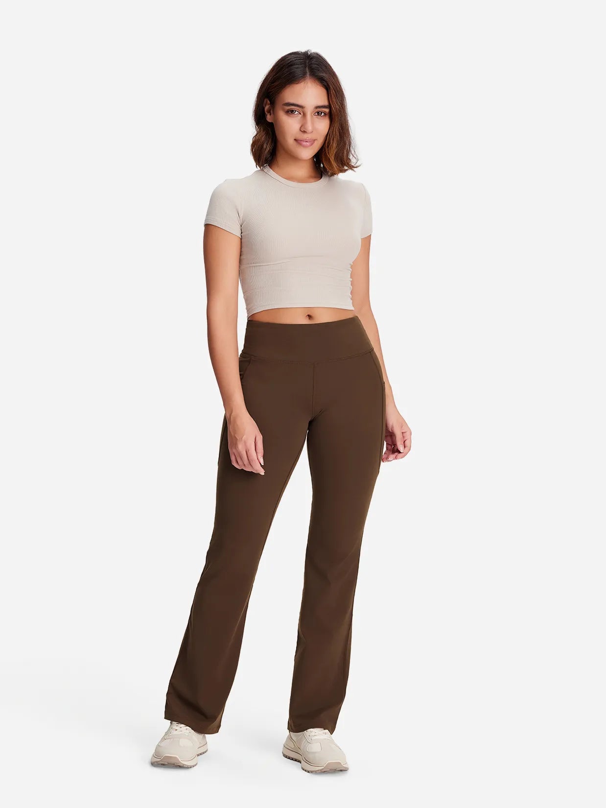 Essential Bootcut Yoga Pants, Side Pockets #color_Brown
