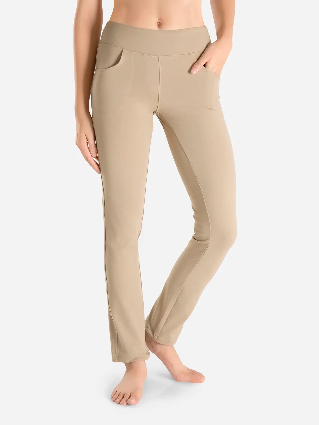 Straight Leg Yoga Pants, 5 Pockets #color_Khaki