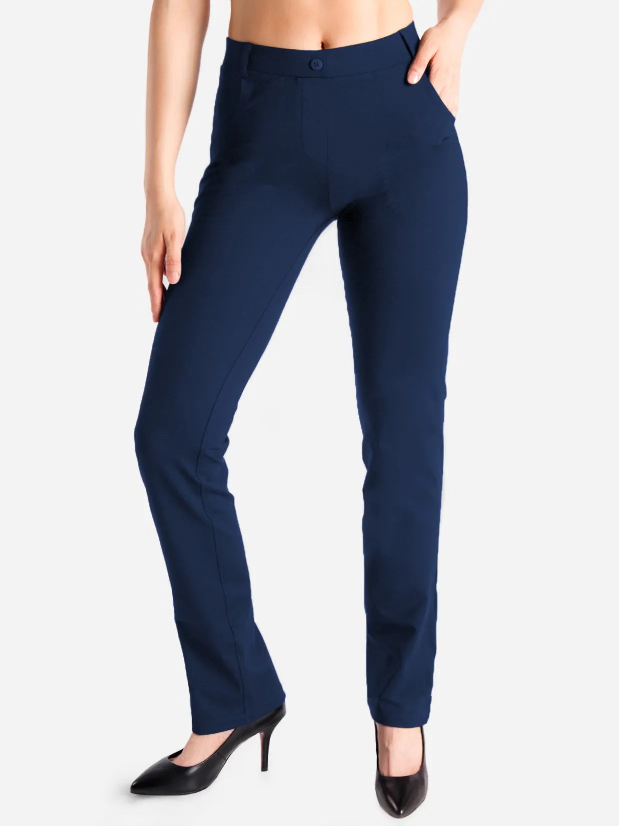 Straight Leg Yoga Dress Pants, 4 Pockets #color_Navy Blue
