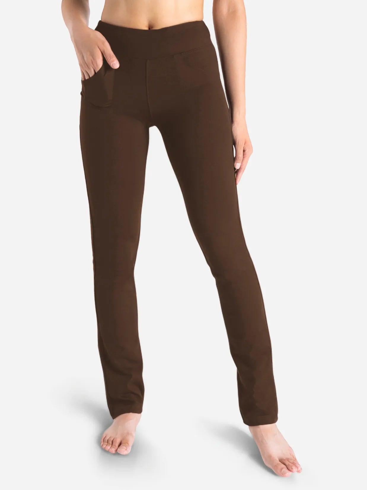 Straight Leg Yoga Pants, 5 Pockets #color_Brown
