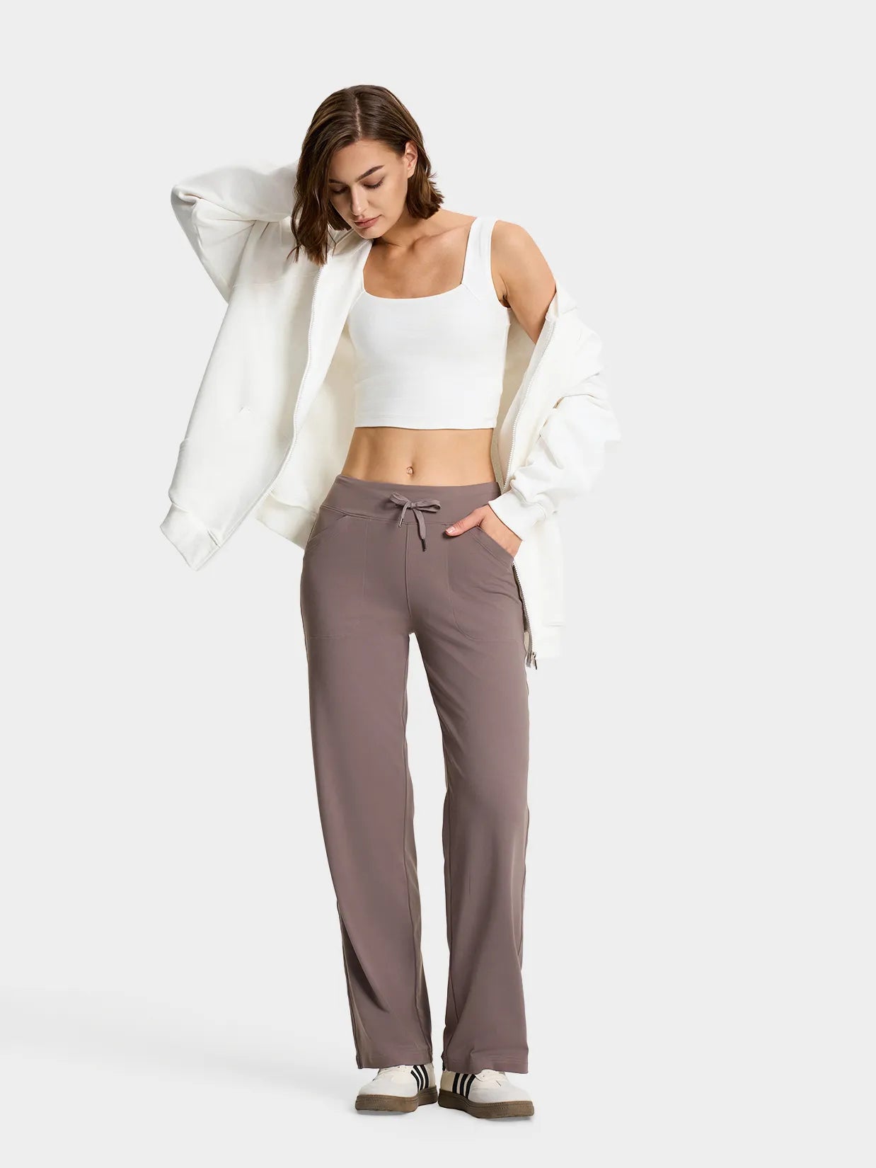 Essential Wide Leg Yoga Pants #color_Taupe
