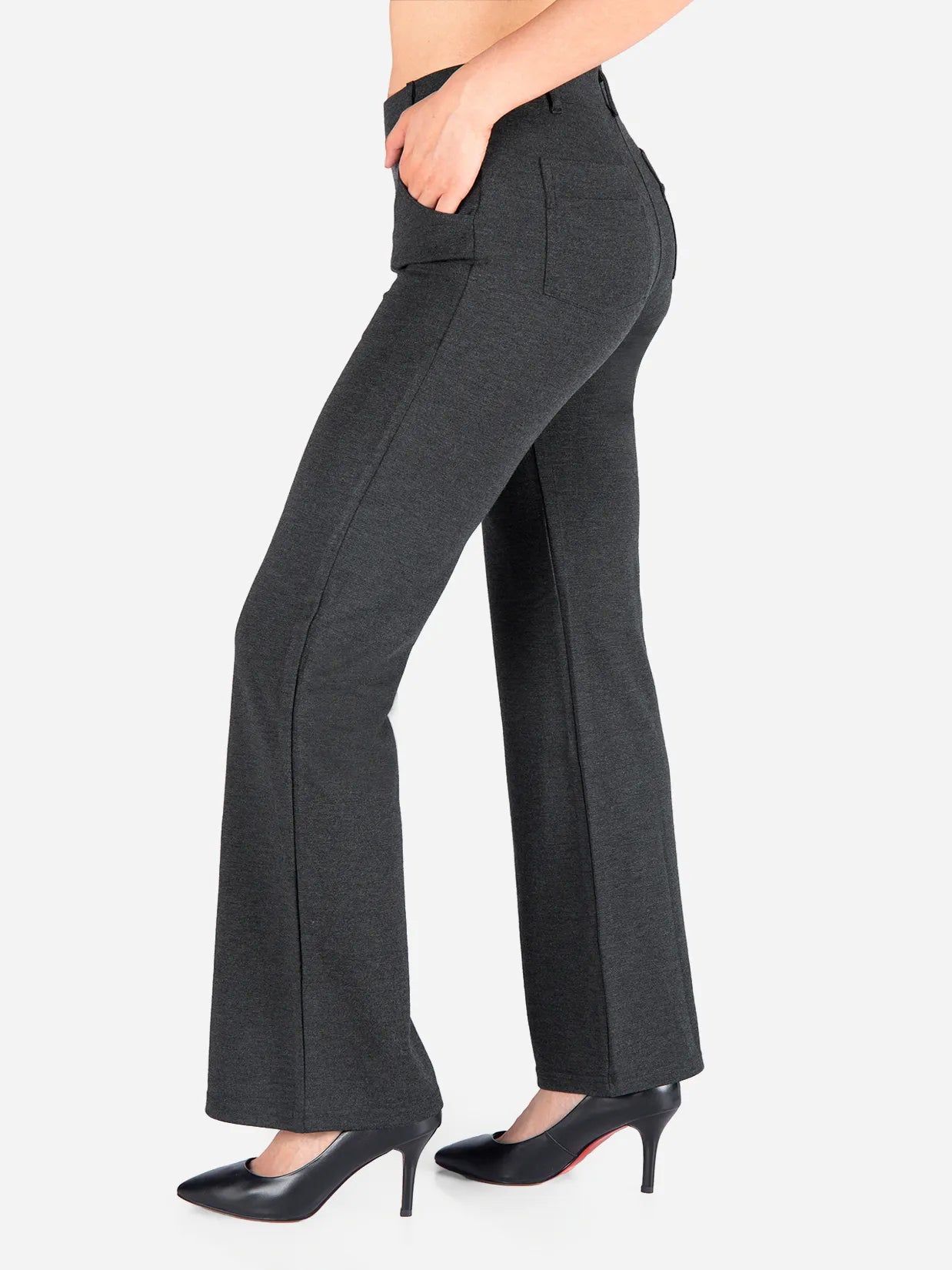Flare Yoga Dress Pants, 4 Pockets #color_Charcoal